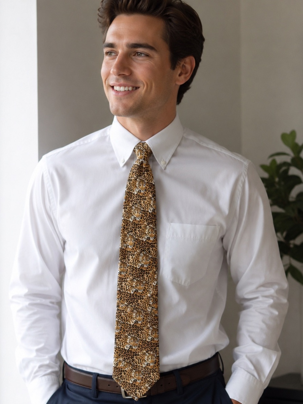 WWF World Wildlife Fund 100% Silk Leopard Print Tie Design No. 107 Made in USA